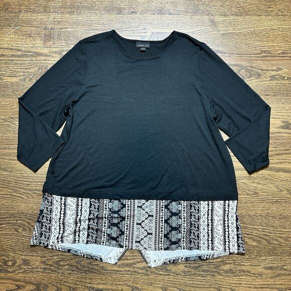 J Jill Wearever Collection Top Womens Large Black Hi Low Hem Tunic 3/4 Sleeve - Picture 1 of 8